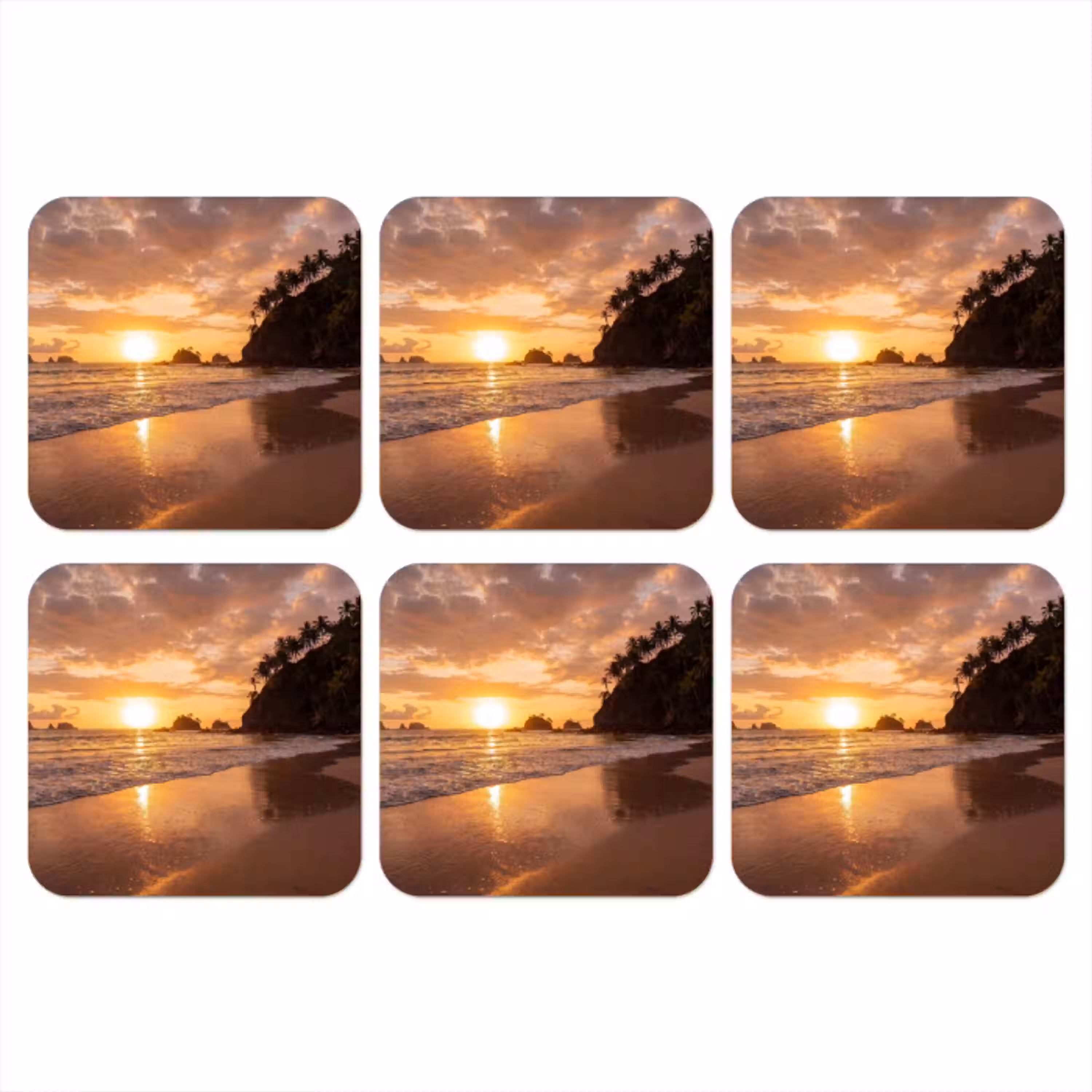 Strand - Zonsondergang - Natuur - Tropisch - Oranje onderzetter kurk middel -3d