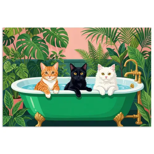 Badkamer - Kattenparade - Kleurrijk poster papier klein -3d