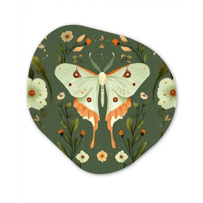 Bloemen - Bladeren - Olijfgroen - Vlinder Wandcirkel Organisch Forex 3mm klein -3d