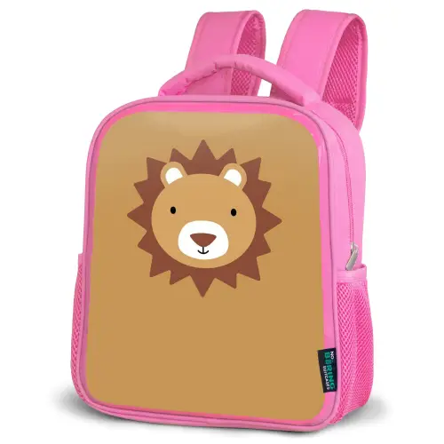Dierenportret - Leeuw - Bruin Kinderrugzak - Roze middel -schuin