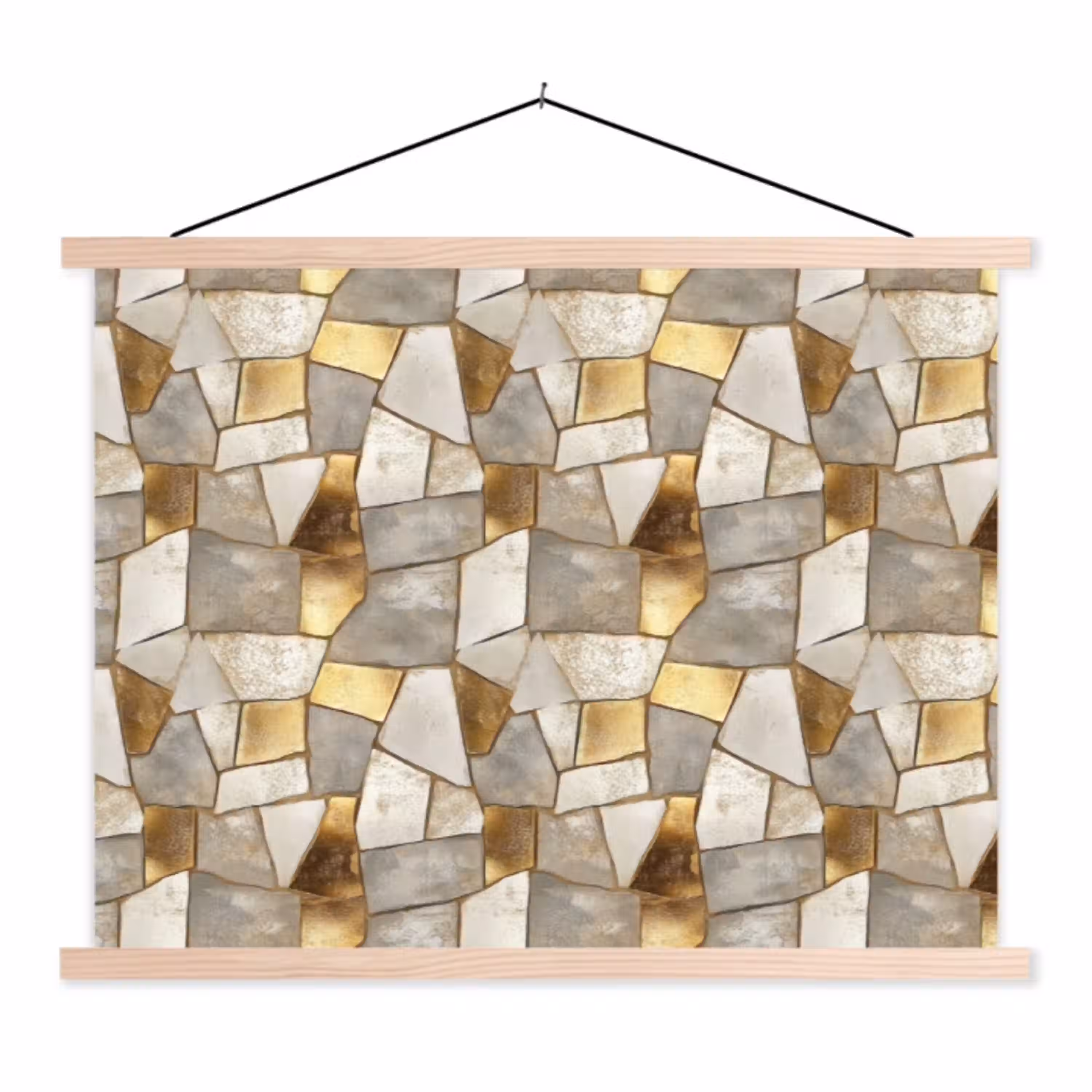 Mozaïek - Marmer - Goud textielposter latten blank klein 122 -3d