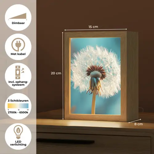 Paardenbloem - Natuur - Bloemen - Blauw Light Box met kabel (Tafellamp) klein -USP_NL