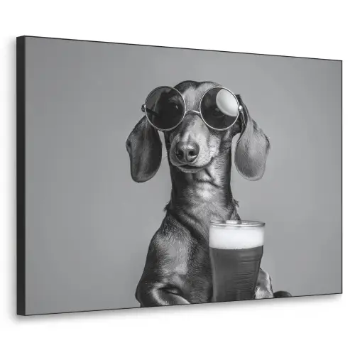 Teckel - Bier - Glas - Bril Textielframe zwart klein -3d