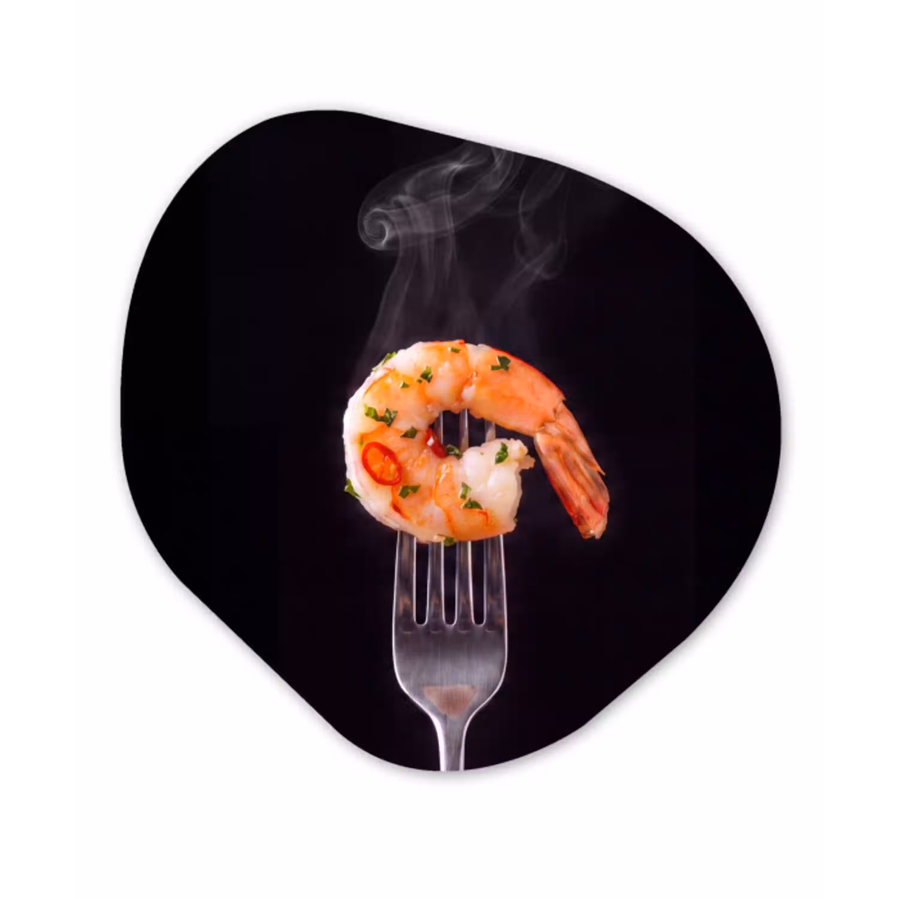 Eten - Garnaal - Vork Wandcirkel Organisch Forex 3mm klein -3d