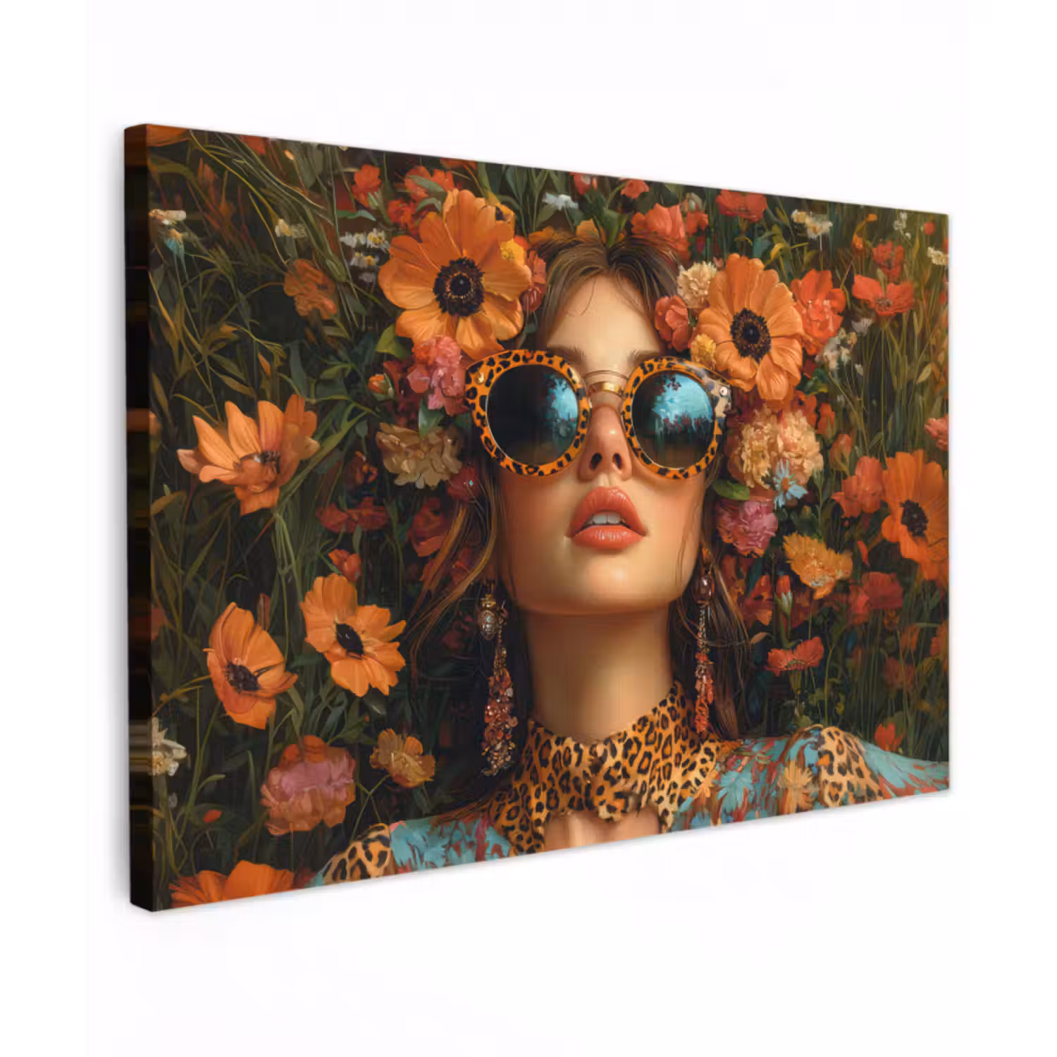 Outdoor Leinwand - Frauen - Blumen - Modern - Brille - Abstrakt