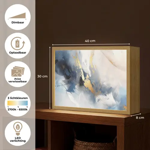 Blauw - Modern - Marmer - Abstract - Goud Light Box met batterij (Wandlamp) middel -USP_websiteoverzichtNL