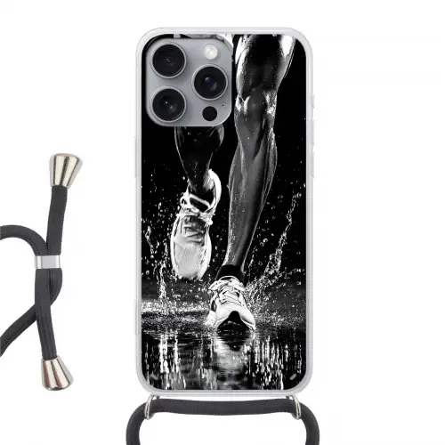 Hardloopschoenen - Rennen - Druppels - Zwart Hoesje iPhone 16 Pro Max met koord klein -3d