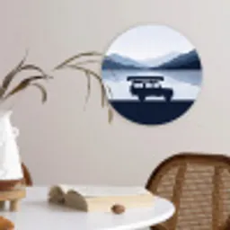 Auto - Meer - Bergen - Blauw Wandcirkel kunststof plaat 5mm dik klein -sfeer4