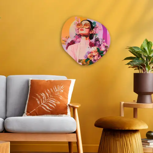Portret - Vrouw - Abstract - Bloemen Wandcirkel Organisch Forex 3mm klein -sfeer4
