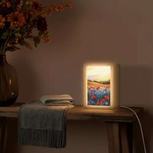 Klaproos - Bloemenveld - Kleurrijk Light Box met kabel (Tafellamp) klein -sfeer4