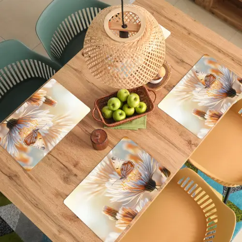 Vlinder - Bloem - Oranje Placemat vinyl groot -zzsfeer5_Kitchenyeah-website