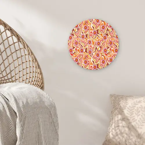 Retro - Bloemen - Patroon Wandcirkel plexiglas klein 852 -sfeer5