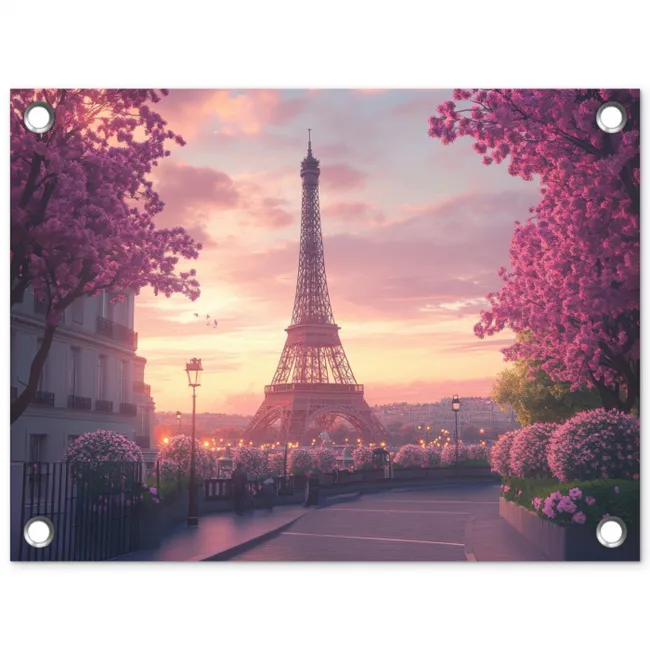 Eiffeltoren - Parijs - Roze tuinposter los doek klein -3d