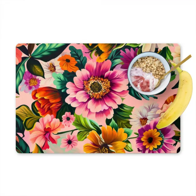 Bloemen - Kleurrijk - Roze Placemat vinyl groot -zzzproduct_Kitchenyeah-website