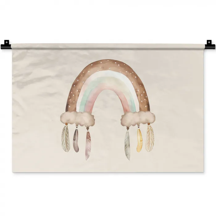 Regenboog - Bohemian - Boho - Pastel kleuren Wandkleed katoen klein -zz3d