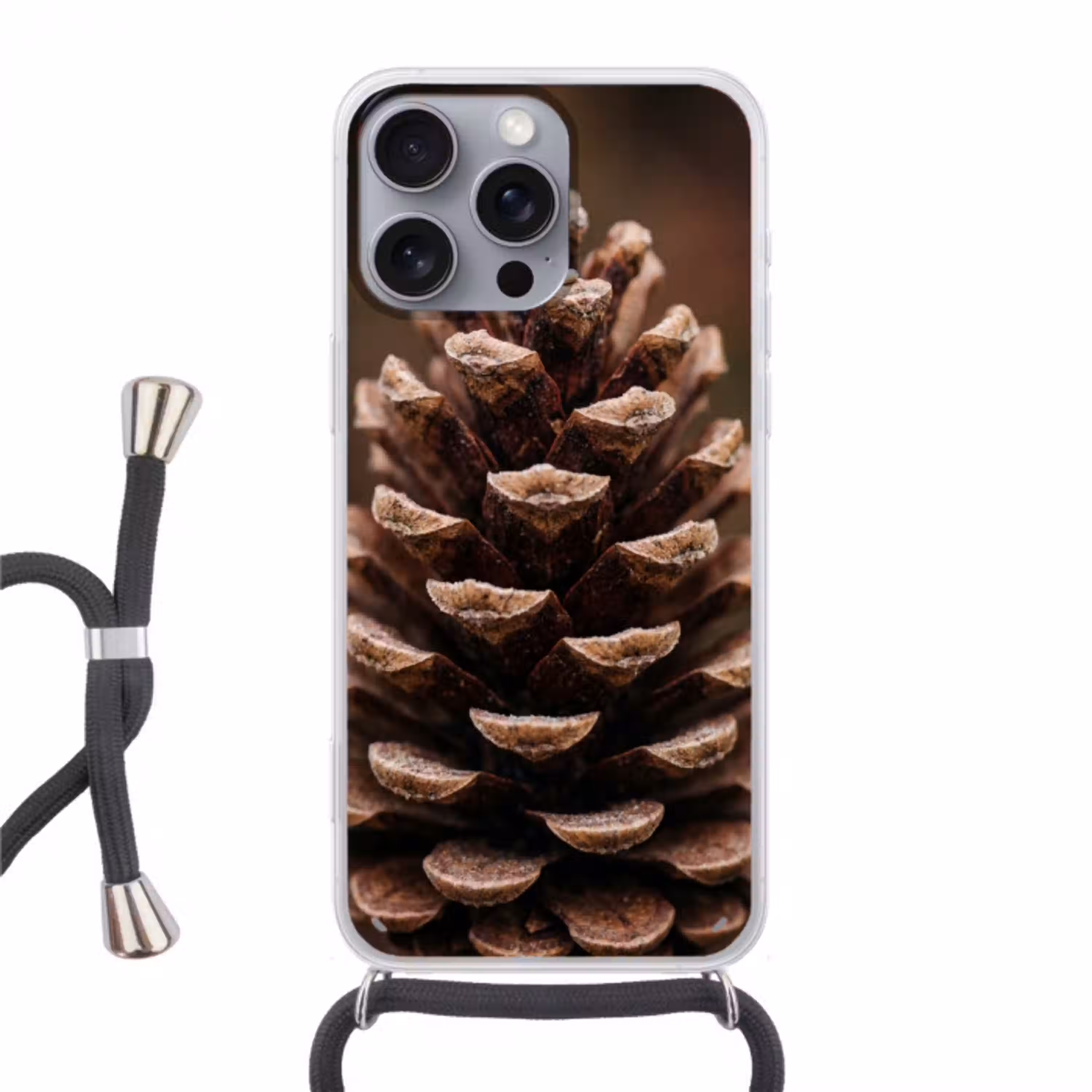 Dennenappel - Bos - Herfst - Bruin - Sfeervol Hoesje iPhone 16 Pro Max met koord klein -3d