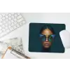 Vrouw - Vlinder - Bril - Blauw - Modern - Portret muismat rubber klein -witbureau