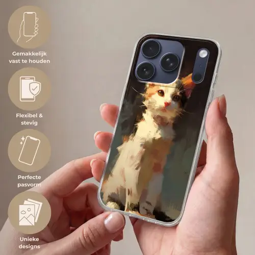 Kat - Geschilderd - Artistiek - Wit Telefoonhoesje iPhone 17 Pro klein -sfeer3_NL