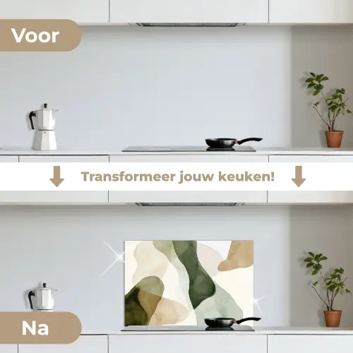Japandi - Abstract - Groen keuken achterwand spatscherm klein -voor_na_NL