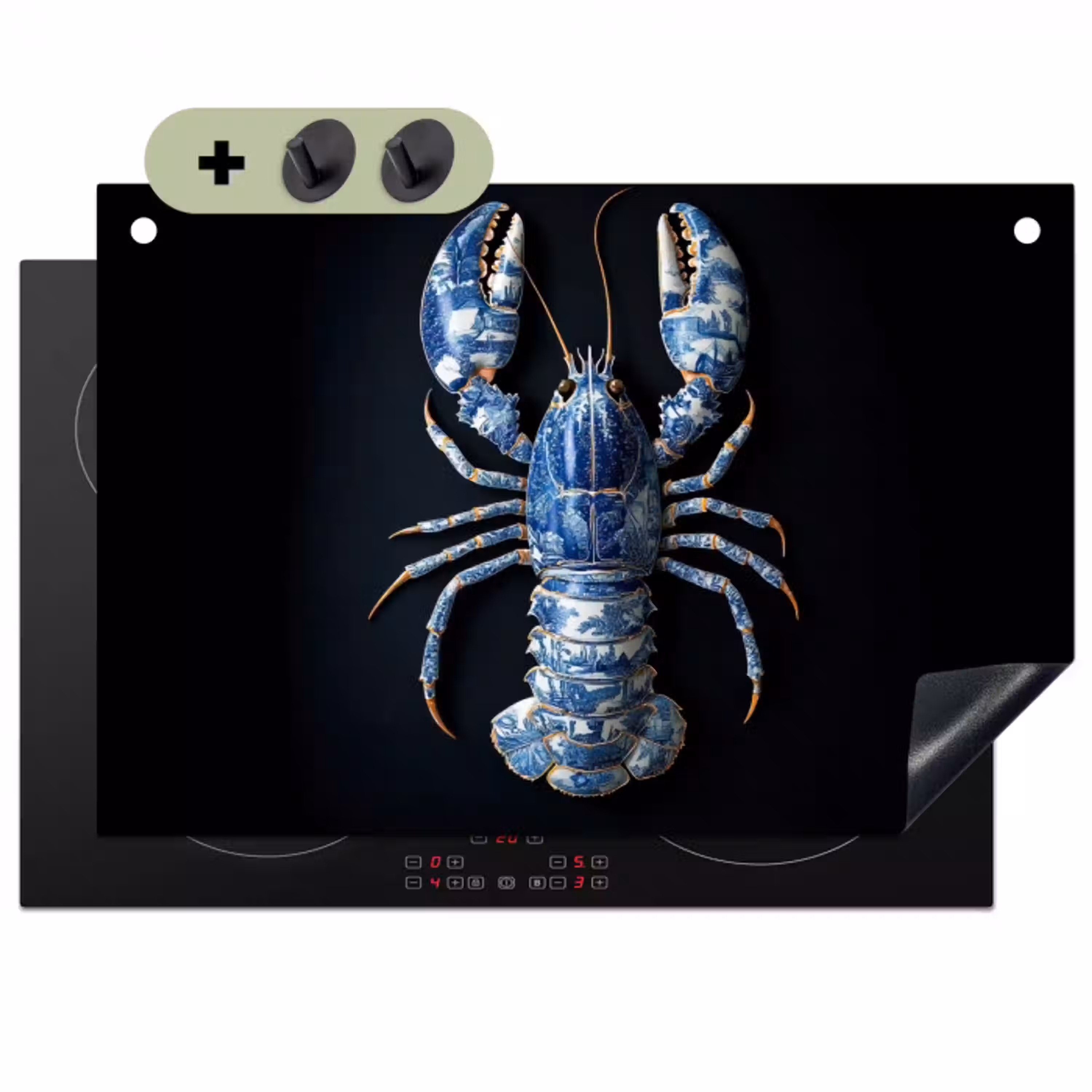 Kreeft - Delftsblauw - Schild - Stoer Inductie beschemer met haakjes klein -3d