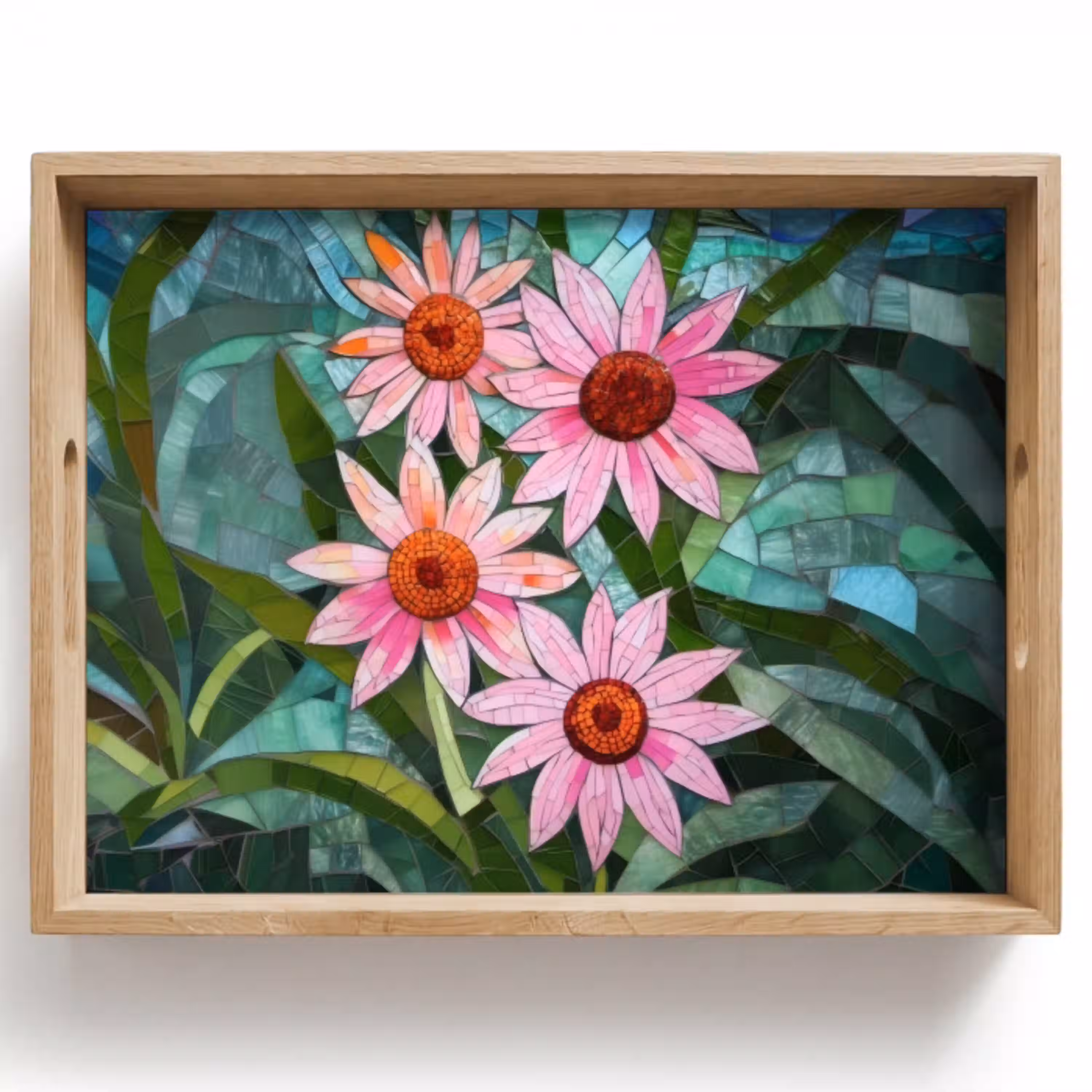 Bloemen - Roze - Glasmozaïek Dienblad Rechthoek middel -z3d_shopping
