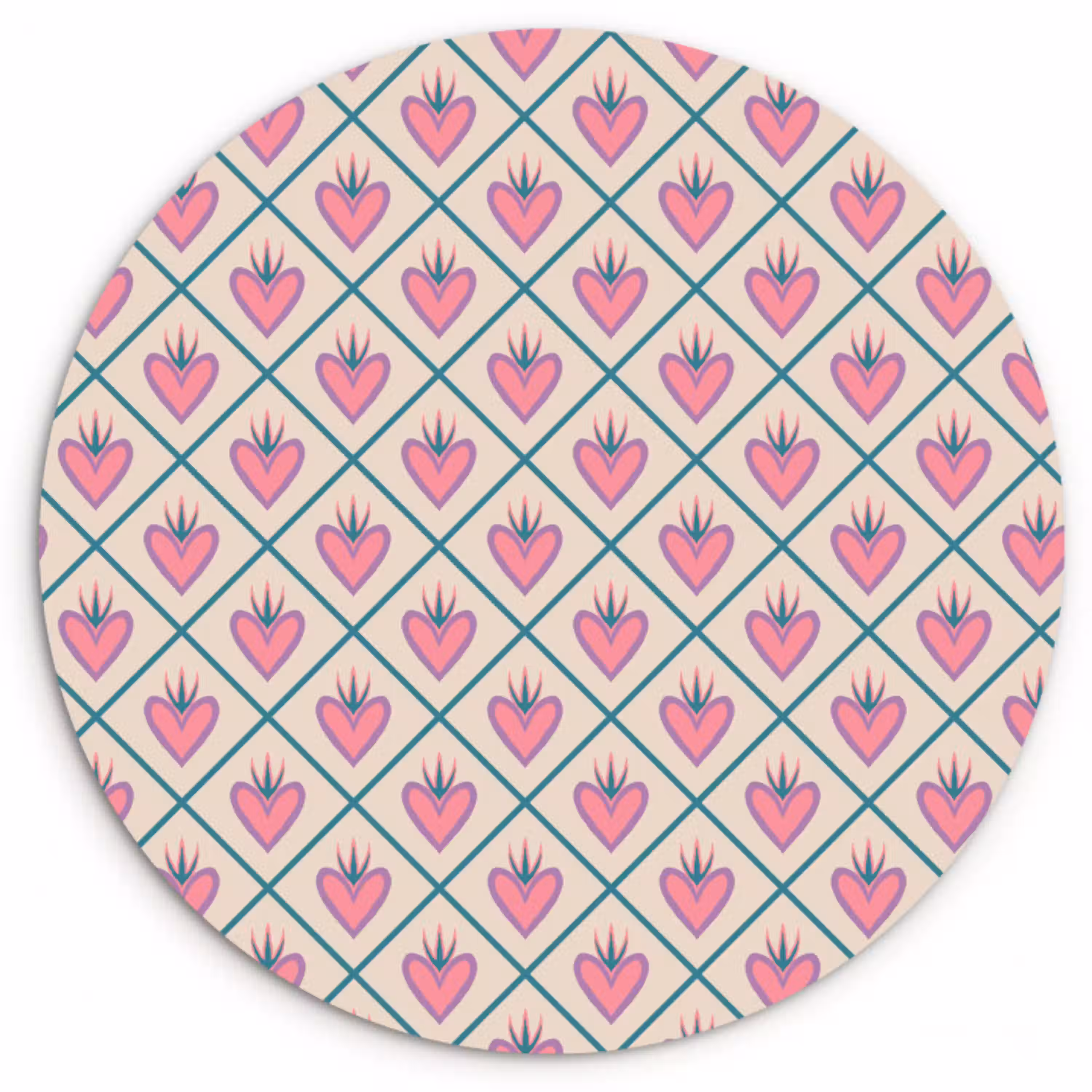 Retro - Ruit - Hartjes - Patroon Wandcirkel plexiglas klein 852 -3d