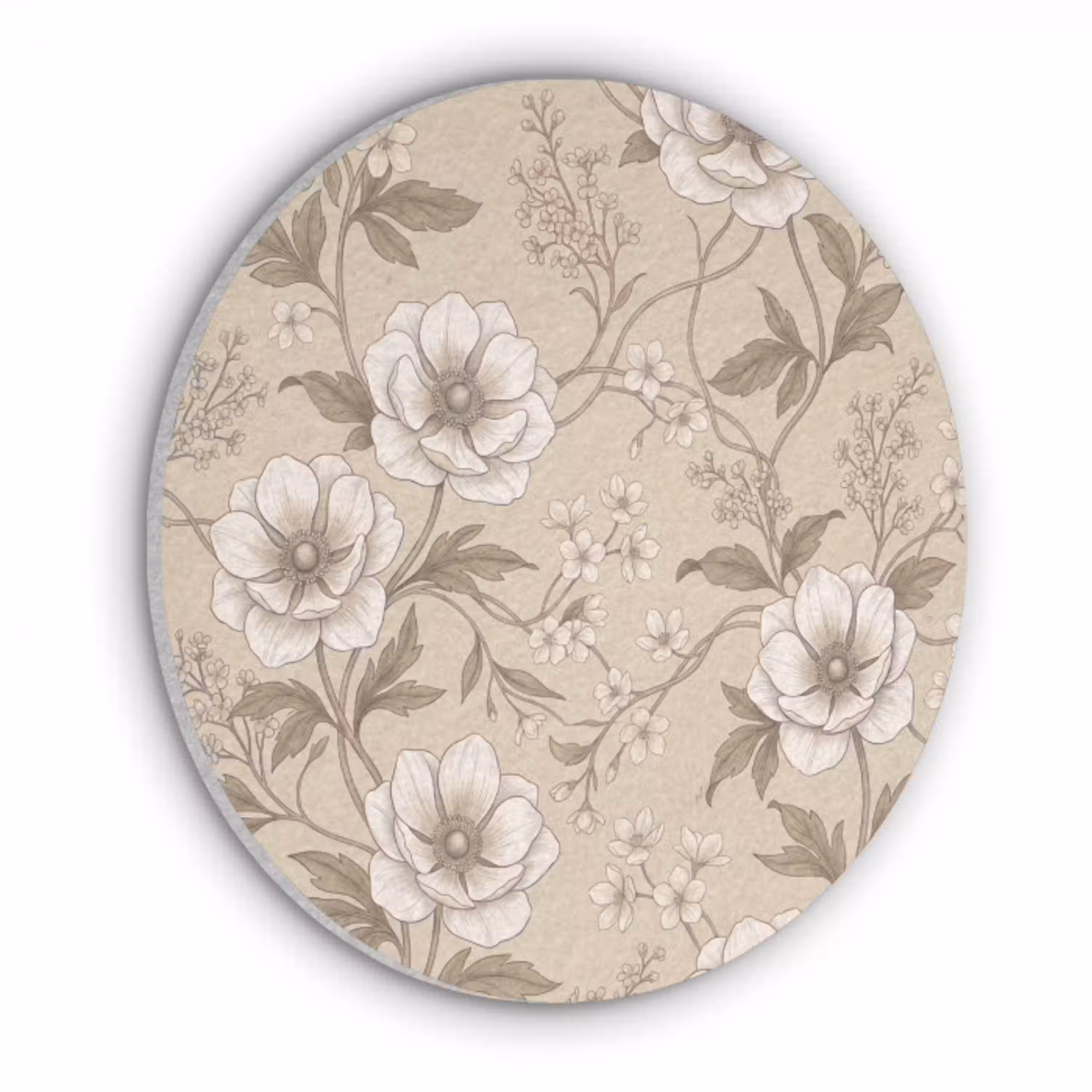 Bloemen - Patroon - Beige Akoestische PET Vilt - Rond klein -3d