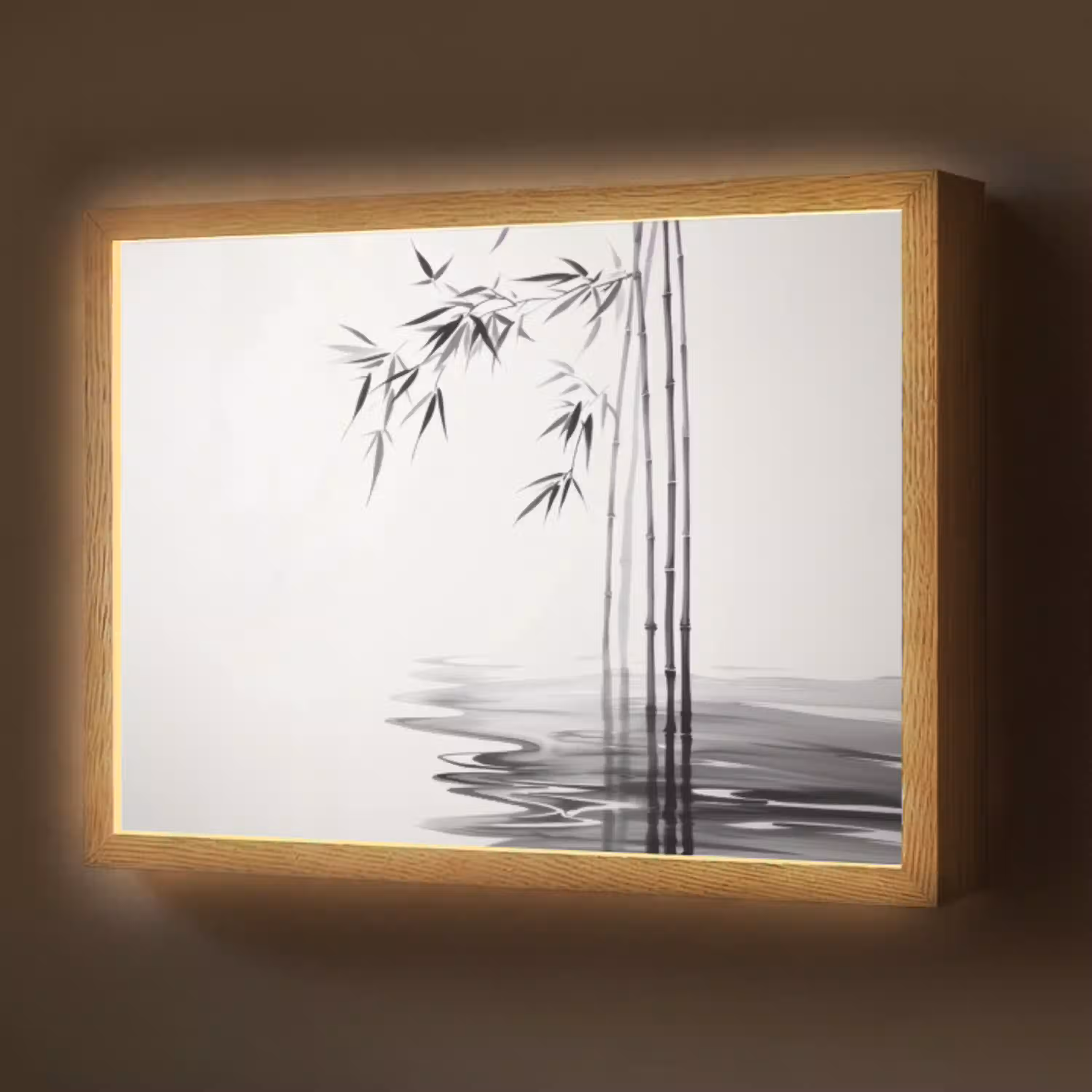 Bamboestammen - Water - Minimalistisch - Wit Light Box met batterij (Wandlamp) middel -z3d_website