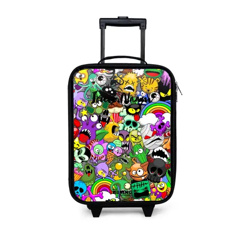 Chaotisch kleurrijk monster patroon Kinderkoffer - Zwart klein -3d