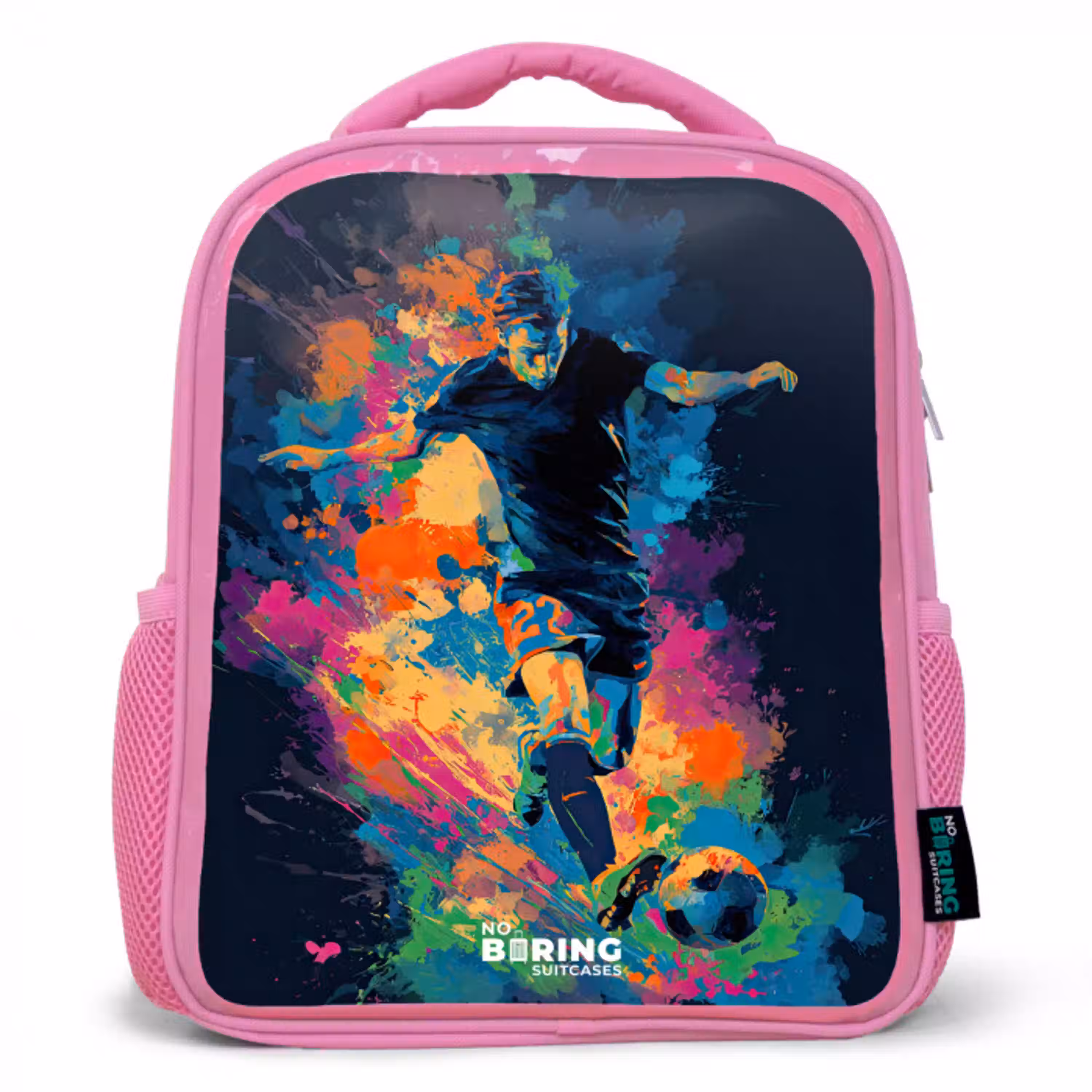 Neon - Voetballer - Kleurrijk Kinderrugzak - Roze middel -3d