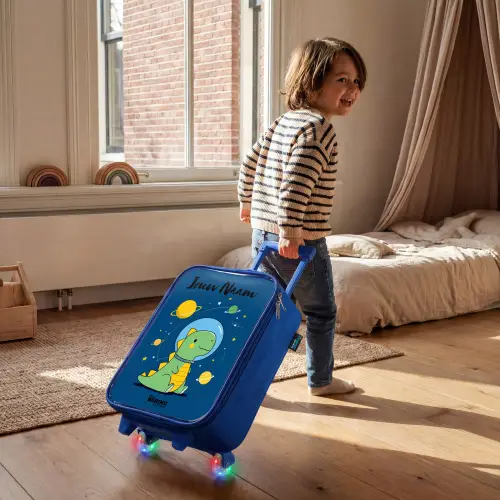 Dino - Planeet - Ster - Blauw Kinderkoffer - Blauw klein -sfeer1