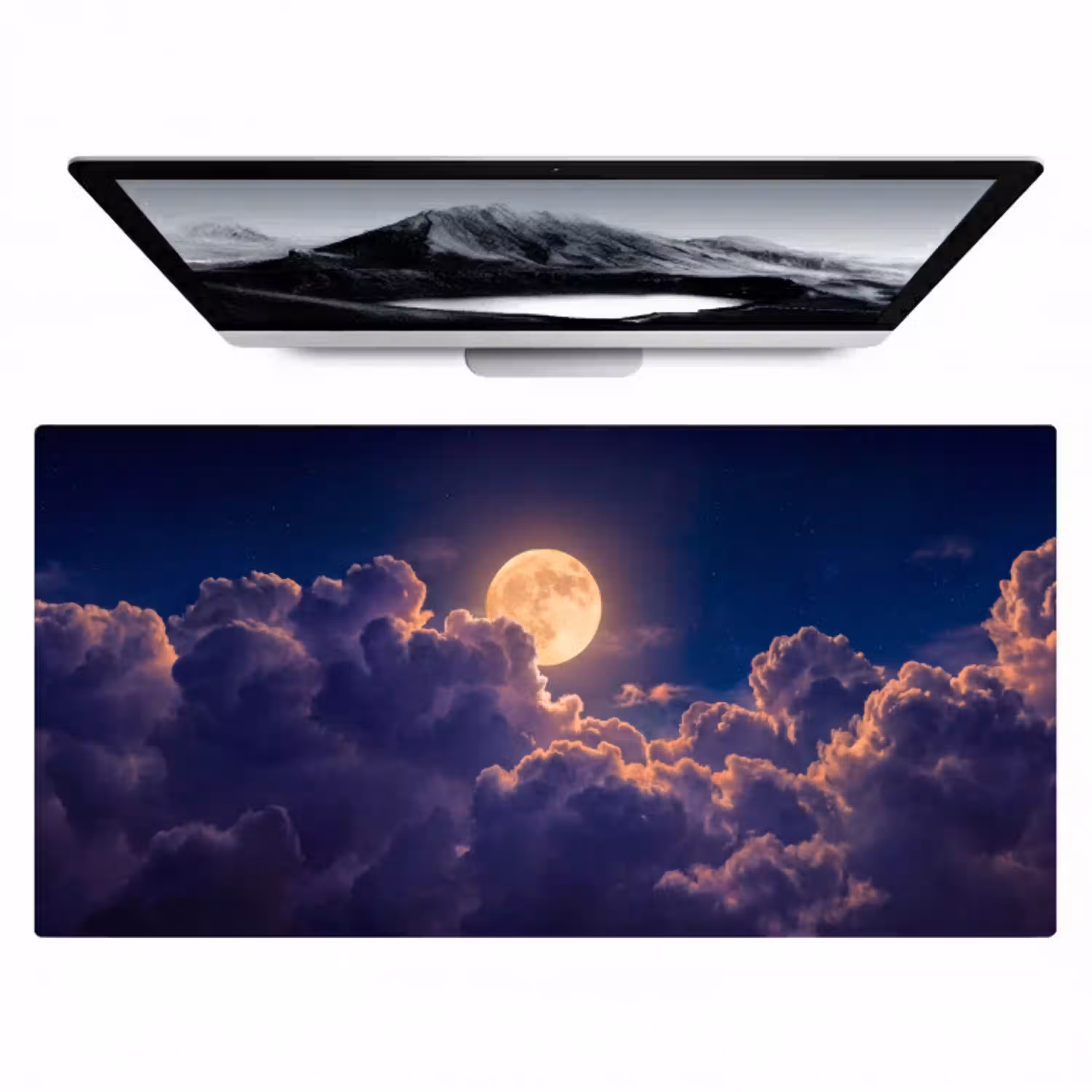 Maan - Wolken - Nacht - Oranje Muismat XXL klein -zzz3d
