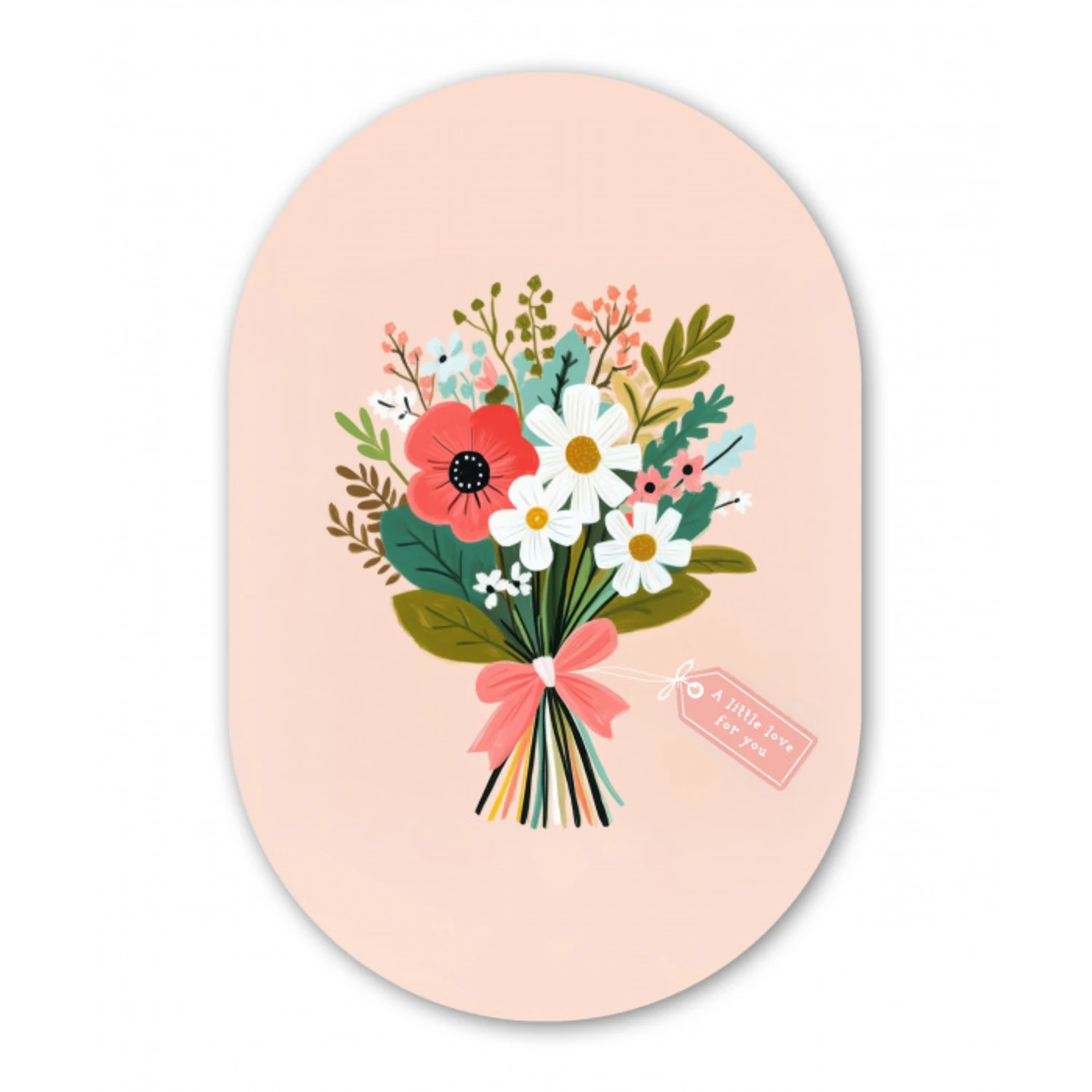 Boeket - Strikje - Kaartje - Quote Wandcirkel Ovaal Glas middel -3d