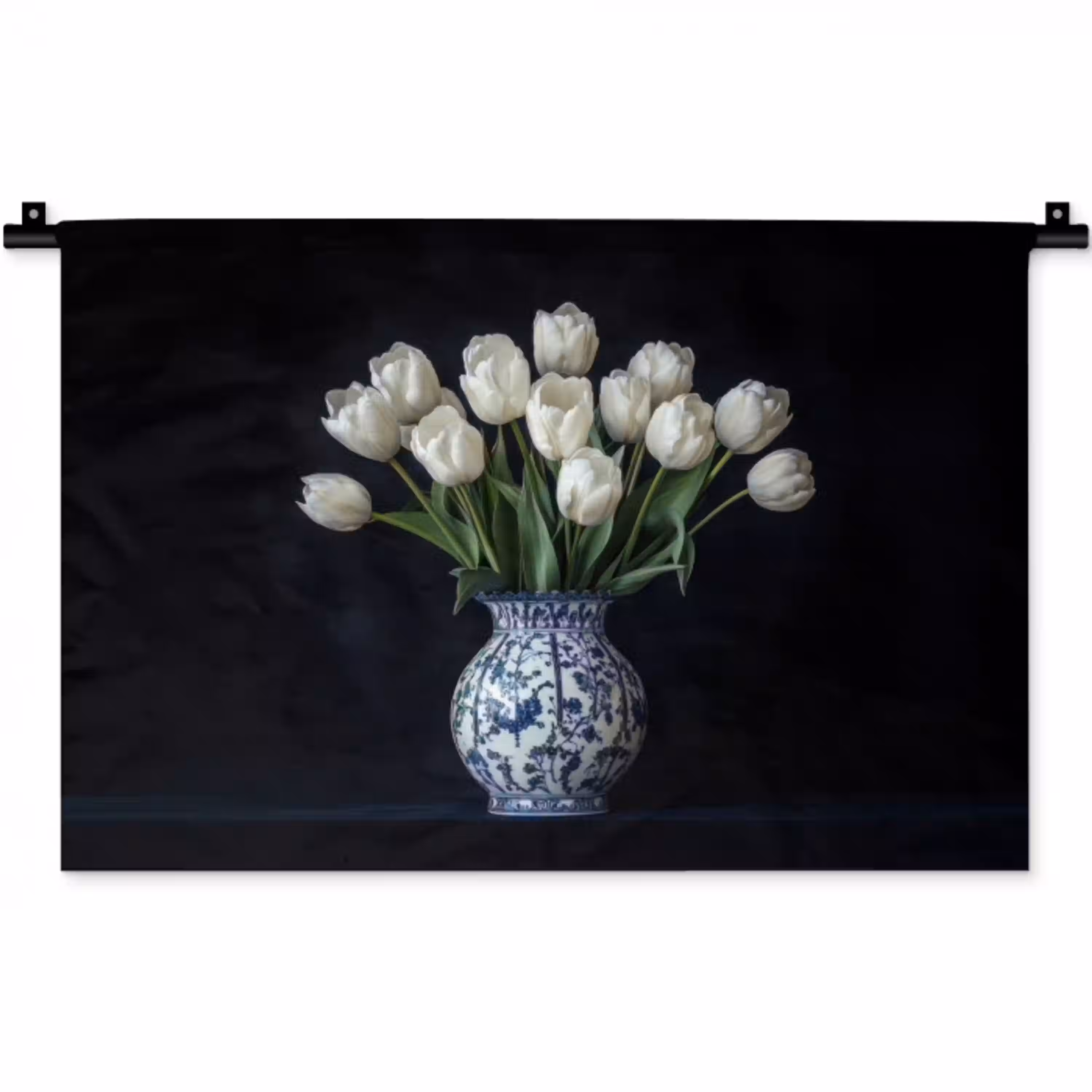 Wit - Bloemen - Tulpen - Vaas Wandkleed katoen klein -zz3d