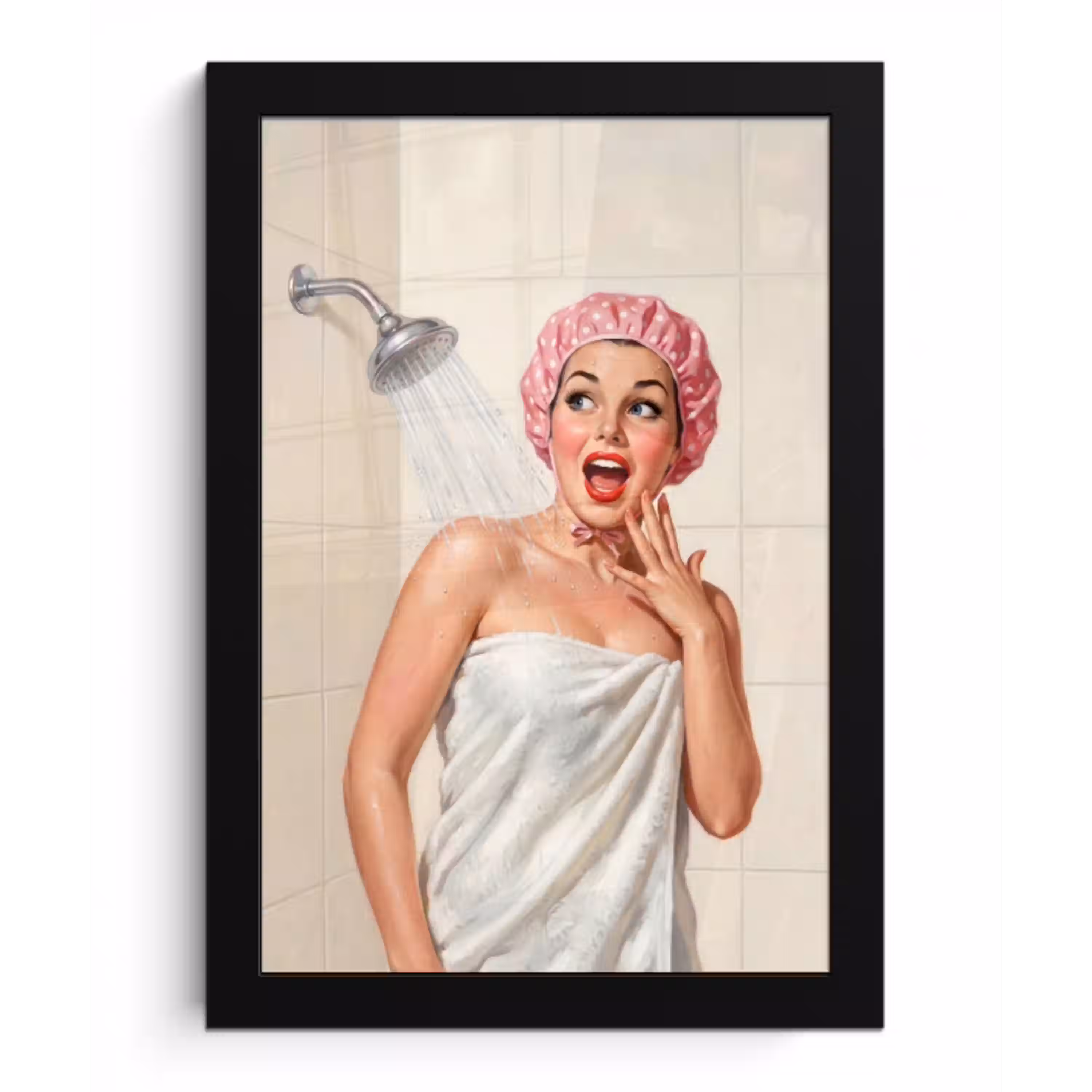 Vrouw - Douche - Roze fotolijst zwart zonder passe partout klein -3d