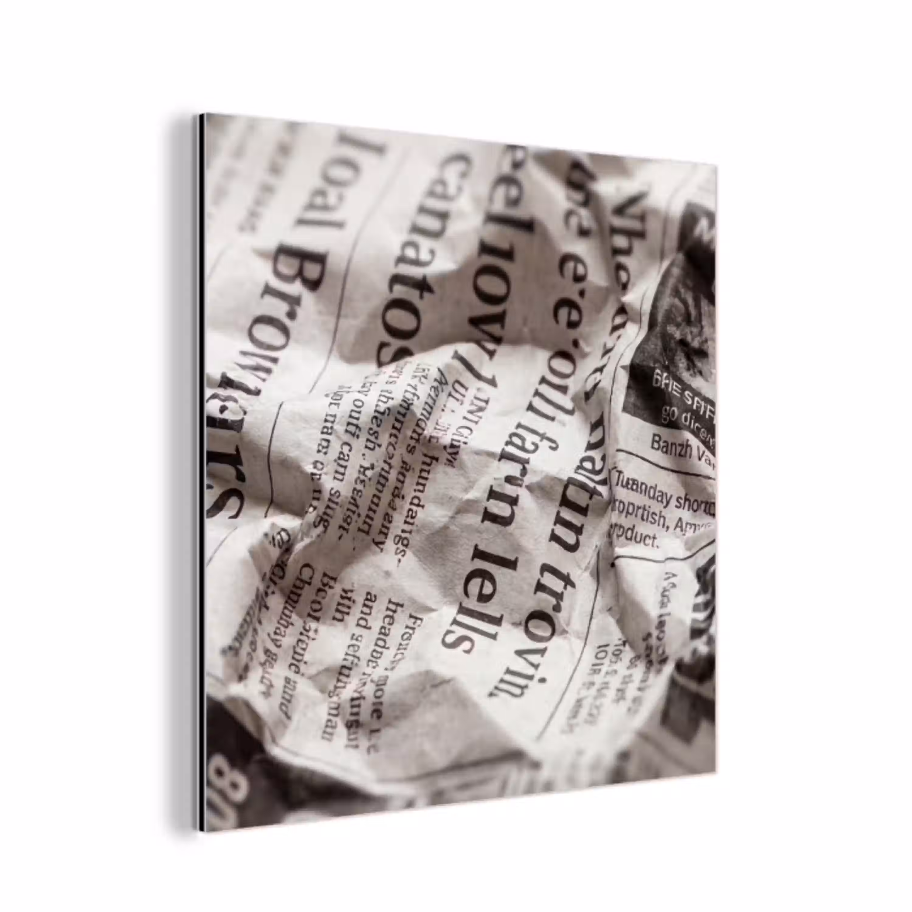 Krant - Gekreukeld - Textuur - Vintage - Zwart-wit aluminium wit klein -3d