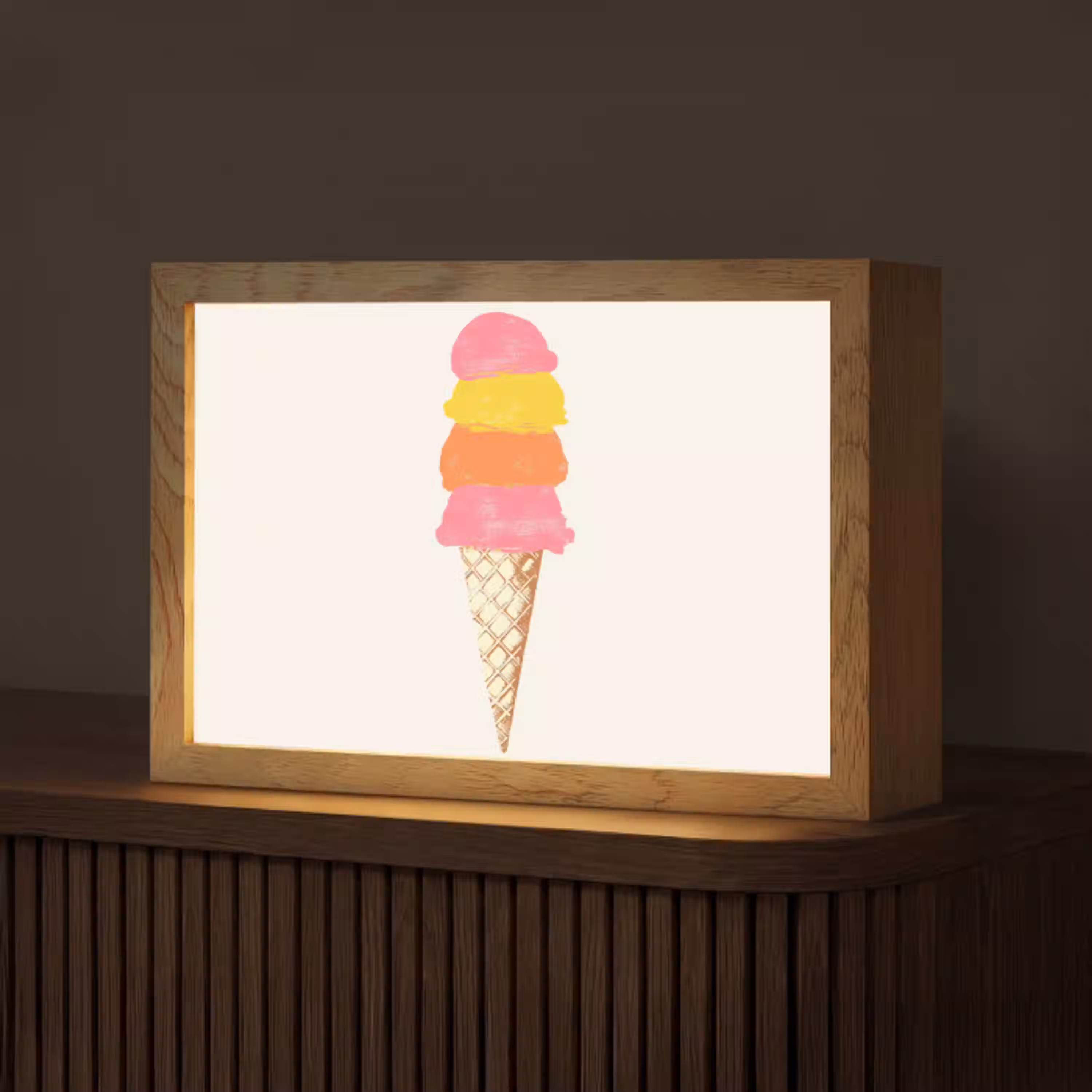 Schepijs - Hoorntje - Illustratie - Minimalistisch Light Box met kabel (Tafellamp) klein -z3d_website