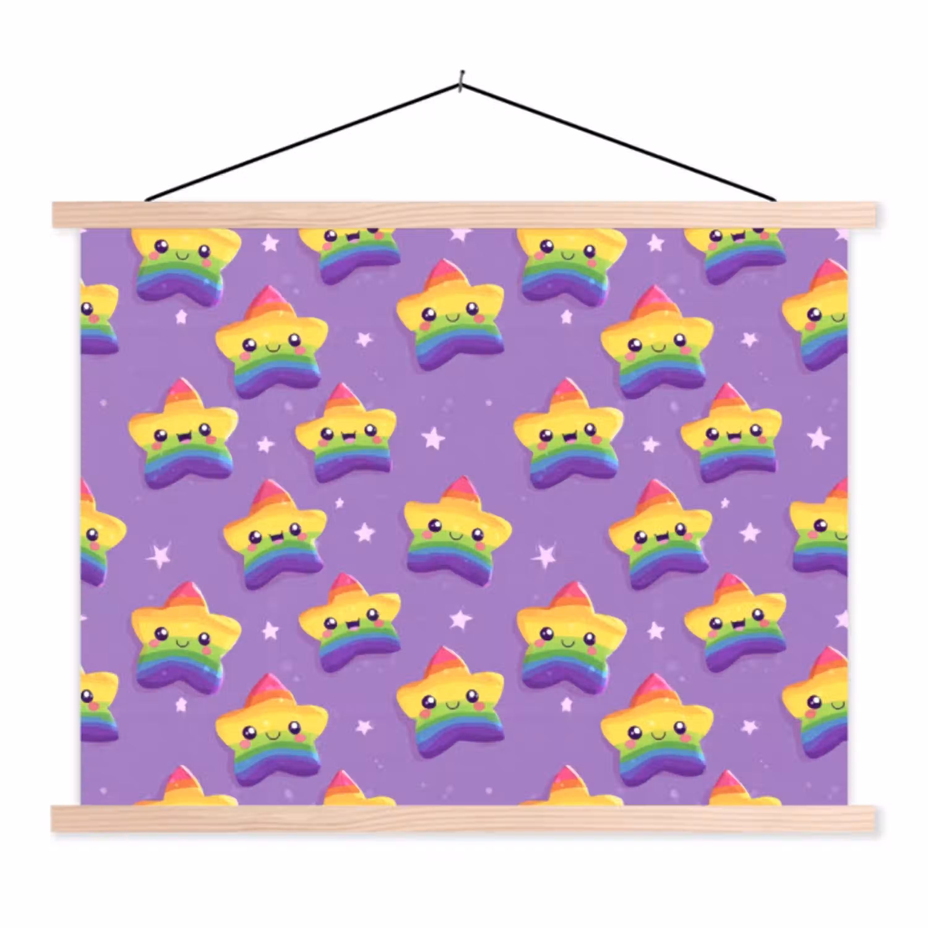 Sterren - Regenboog - Paars textielposter latten blank klein 122 -3d
