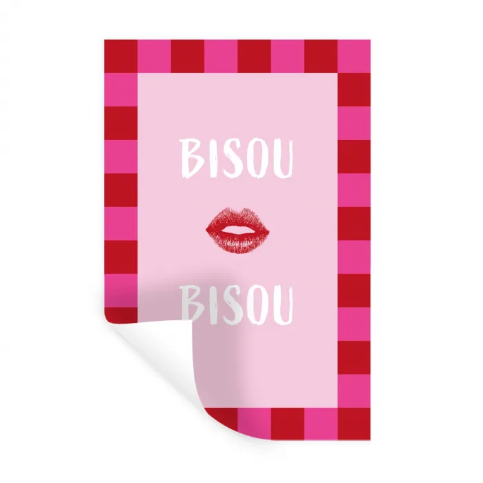 Kiss - Roze - Frans - Valentijn Muursticker klein -3d