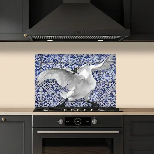 Zwaan - Kunst - Delfts blauw - Schilderij - Oude meesters keuken achterwand spatscherm klein -sfeer1
