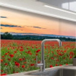 Klaprozen - Landschap - Rood - Bloemen keuken achterwand 2 middel -zzzz3d_schuin