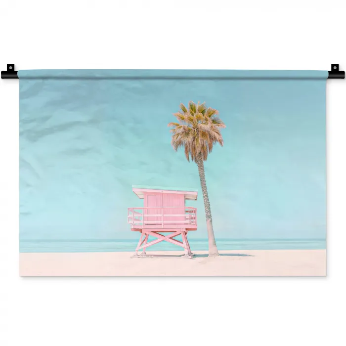 Palmboom - Strandhuis - Roze Wandkleed katoen klein -zz3d