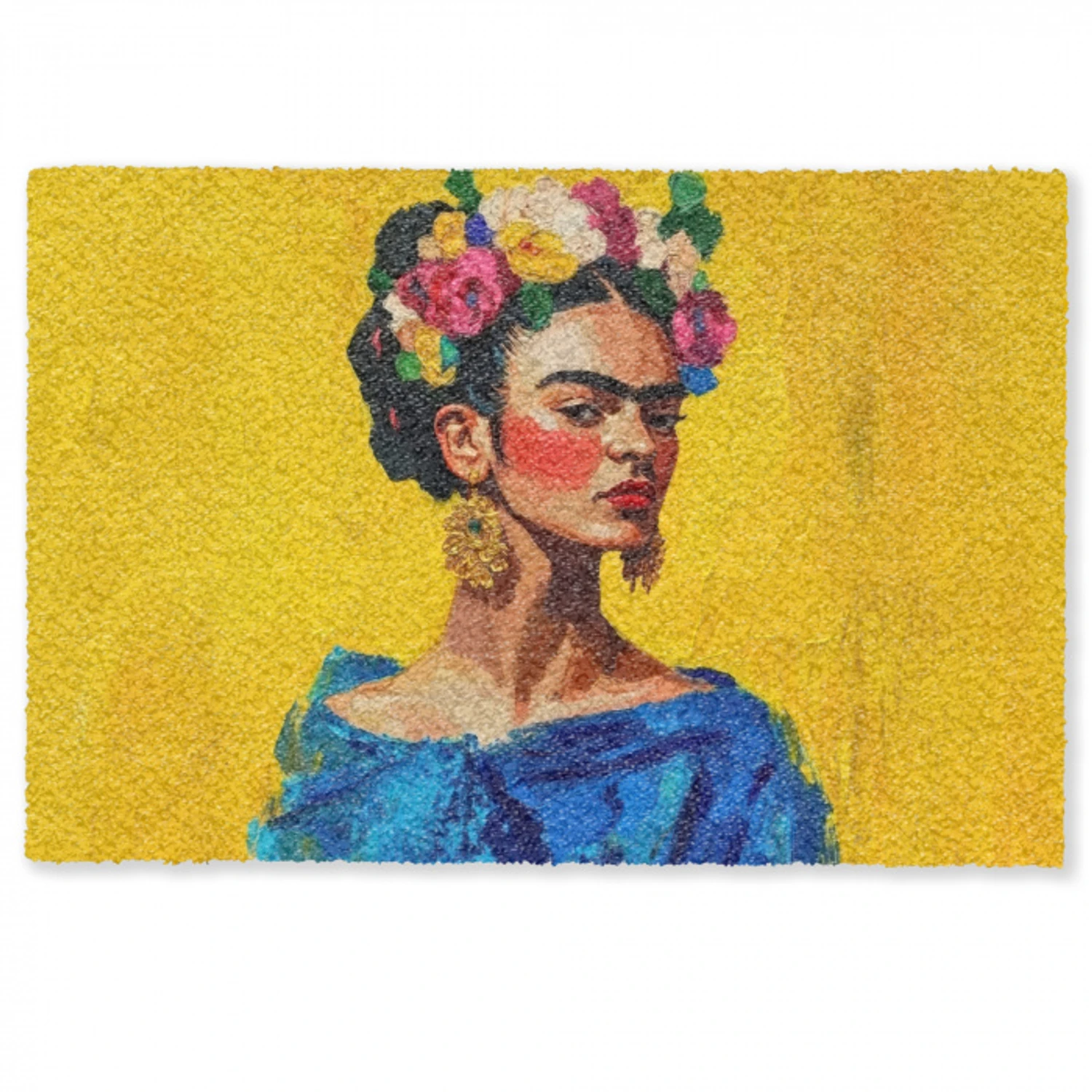 Frida Kahlo - Vrouw - Geel - Blauw - Bloemen Deurmat klein -zkaufland3d