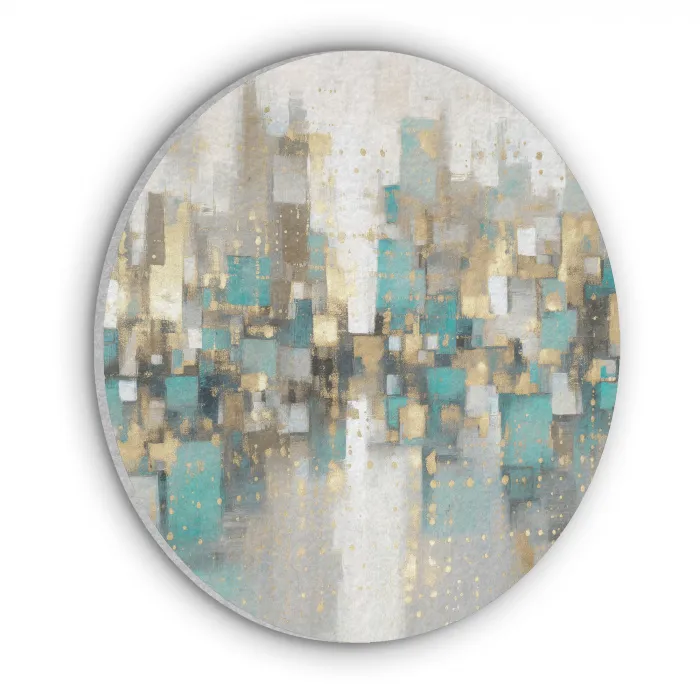 Abstract - Blokken - Goud - Skyline Akoestische PET Vilt - Rond klein -3d