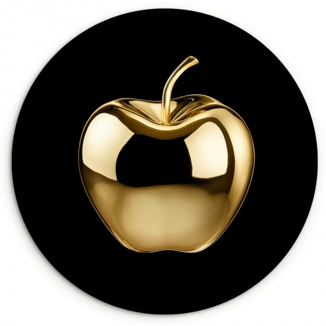 Appel - Goud - Chrome - Zwart KitchenYeah - Keuken - Wandcirkel Forex klein -3d