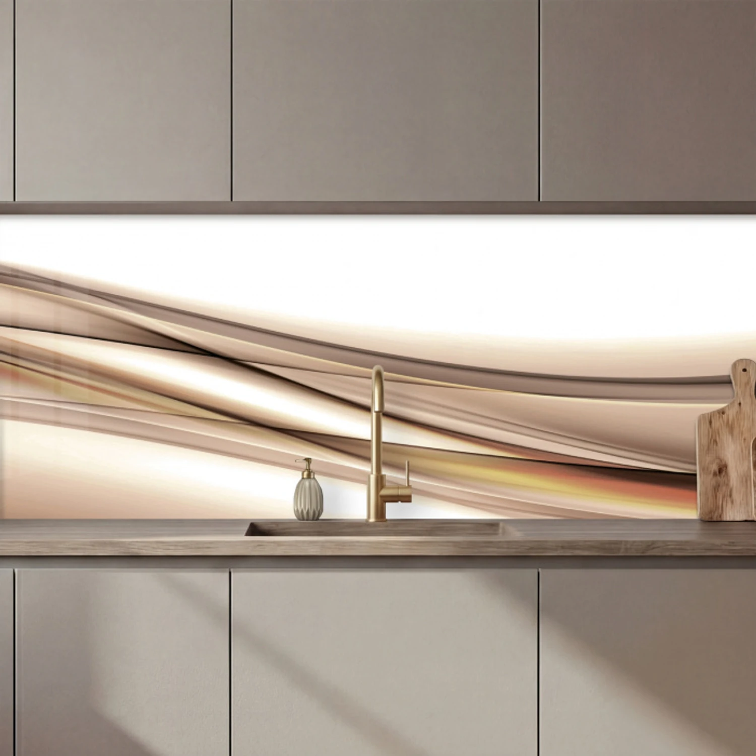 Golven - Abstract - Taupe keuken achterwand 2 middel zz_3dshopping