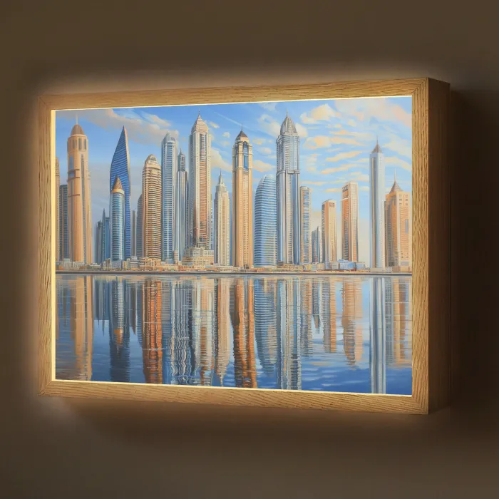 Skyline - Wolkenkrabbers - Water - Blauw Light Box met batterij (Wandlamp) middel -z3d_website