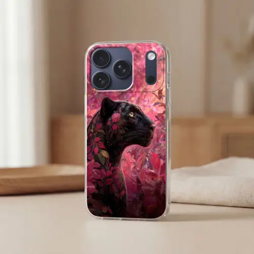 Luipaard - Bloemen - Roze Telefoonhoesje iPhone 17 Pro klein -sfeer2