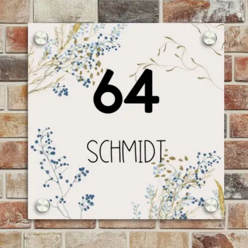 Bloemen - Beige - Modern Naambord Vierkant klein -sfeer2