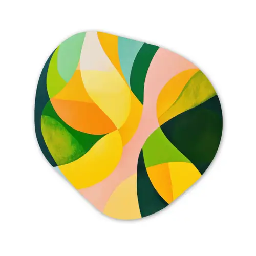 Abstract - Geel - Roze - Groen Wandcirkel Organisch Plexiglas middel -3d